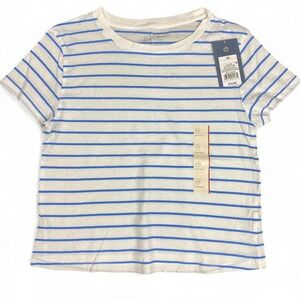White and blue shrunken striped cotton t-shirt #stripes NWT